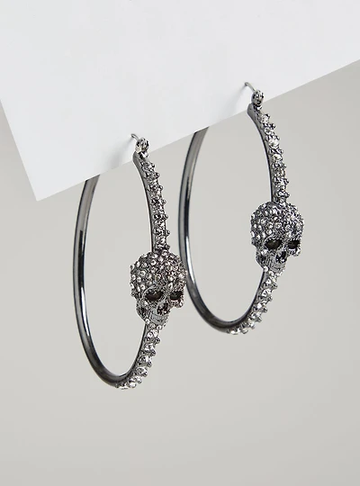 Skull Pave Hoop Earring