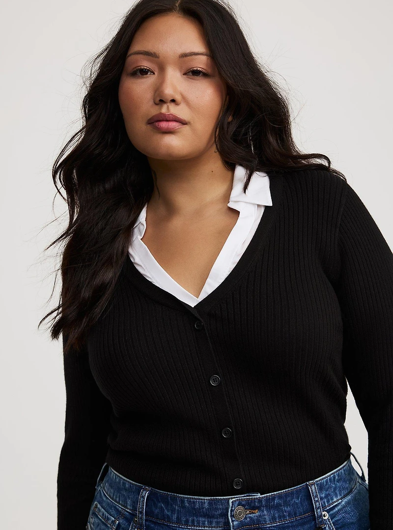 Fitted Collared 2Fer Pullover Sweater