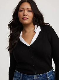 Fitted Collared 2Fer Pullover Sweater