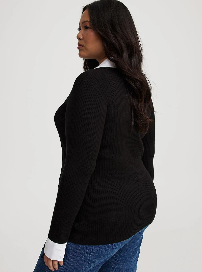 Fitted Collared 2Fer Pullover Sweater