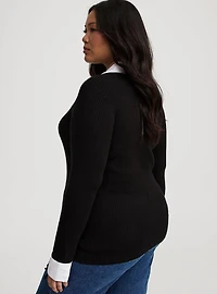 Fitted Collared 2Fer Pullover Sweater