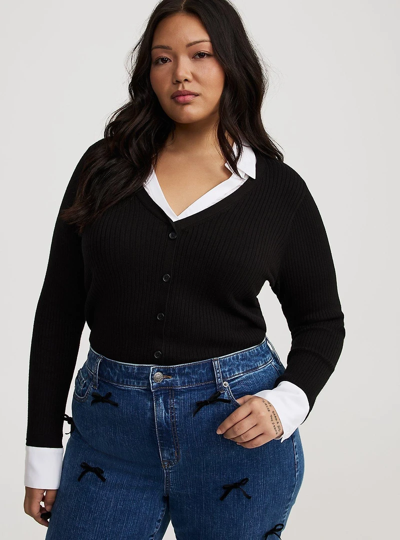Fitted Collared 2Fer Pullover Sweater