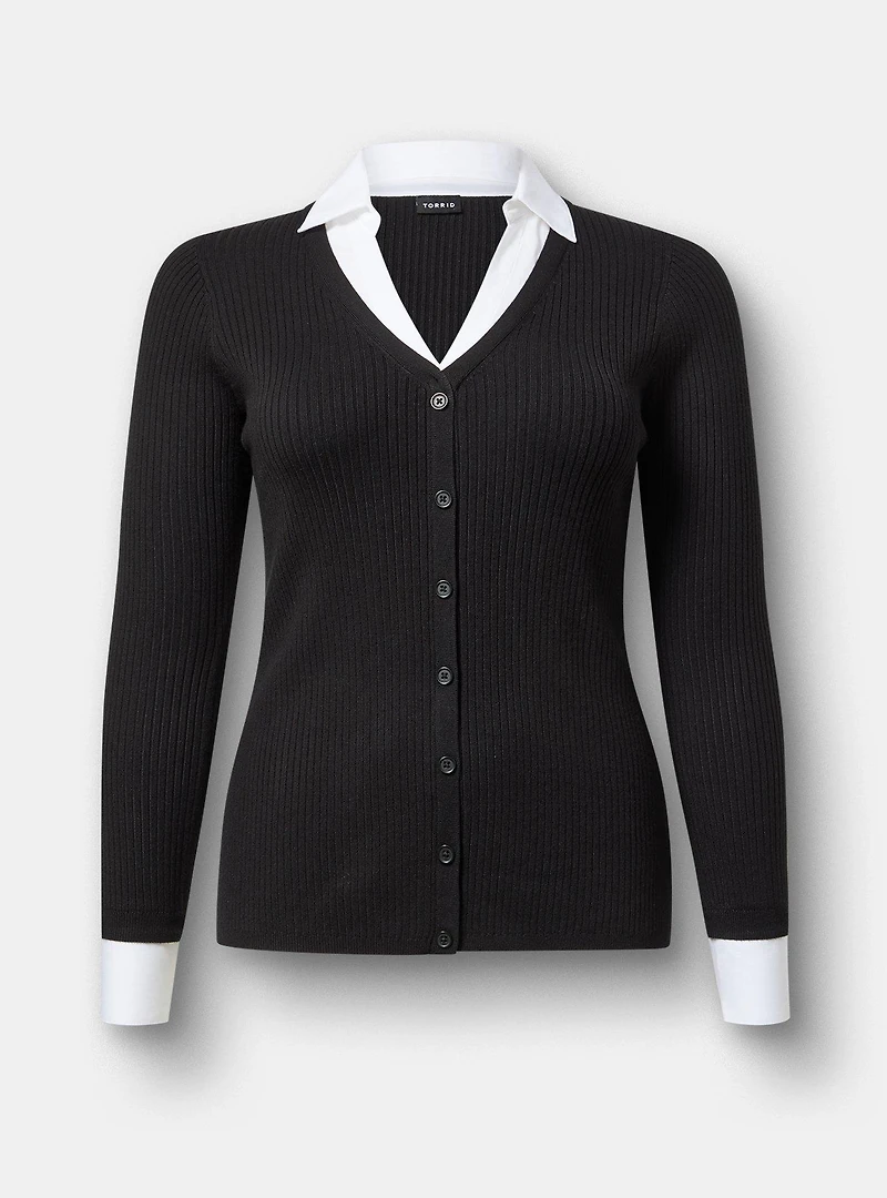 Fitted Collared 2Fer Pullover Sweater