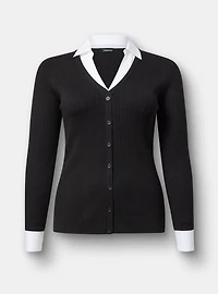 Fitted Collared 2Fer Pullover Sweater