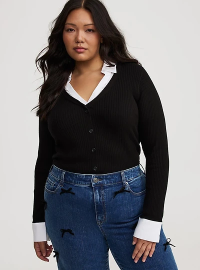 Fitted Collared 2Fer Pullover Sweater