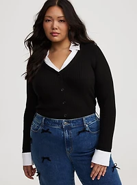 Fitted Collared 2Fer Pullover Sweater