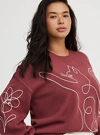 Embroidered Drop-Shoulder Crew Pullover