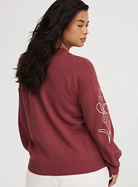 Embroidered Drop-Shoulder Crew Pullover