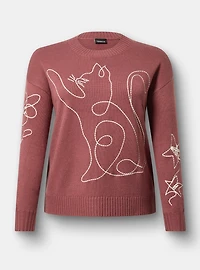Embroidered Drop-Shoulder Crew Pullover