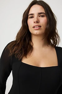 Square Neck Mesh Corset Top