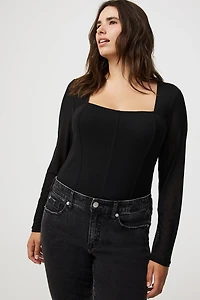 Square Neck Mesh Corset Top
