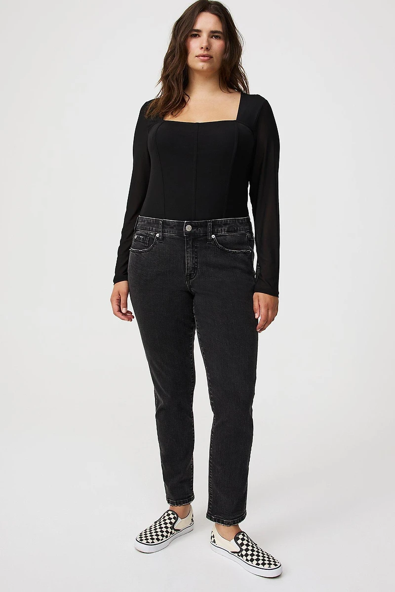 Square Neck Mesh Corset Top