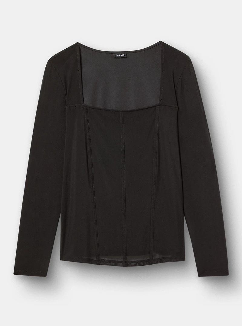 Square Neck Mesh Corset Top