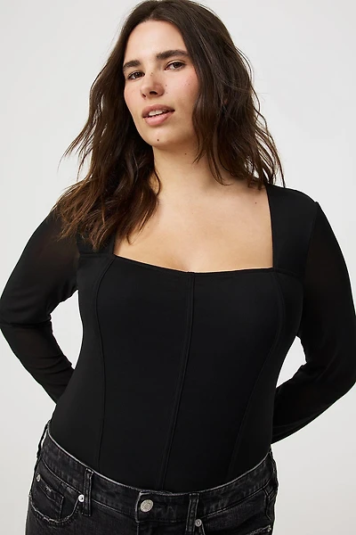 Square Neck Mesh Corset Top