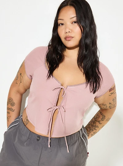 LoveSick Picot-Edge Front-Tie Top