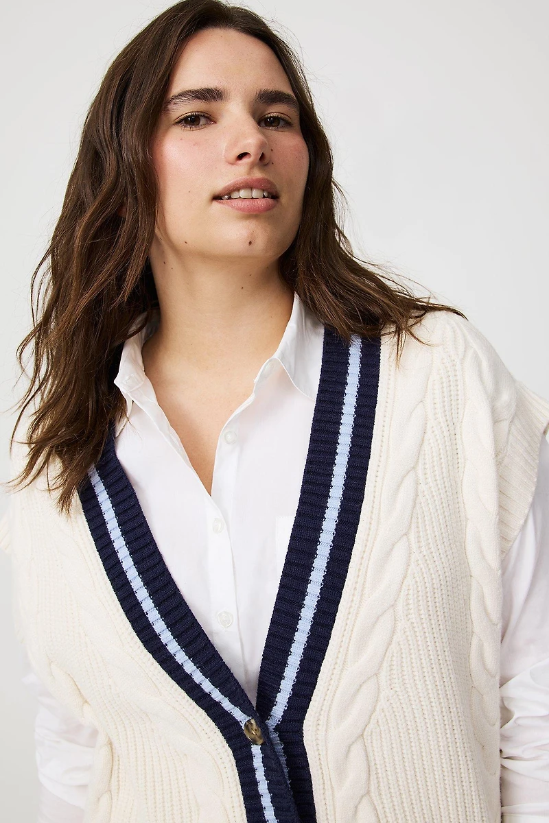 Cable Knit V-Neck Vest