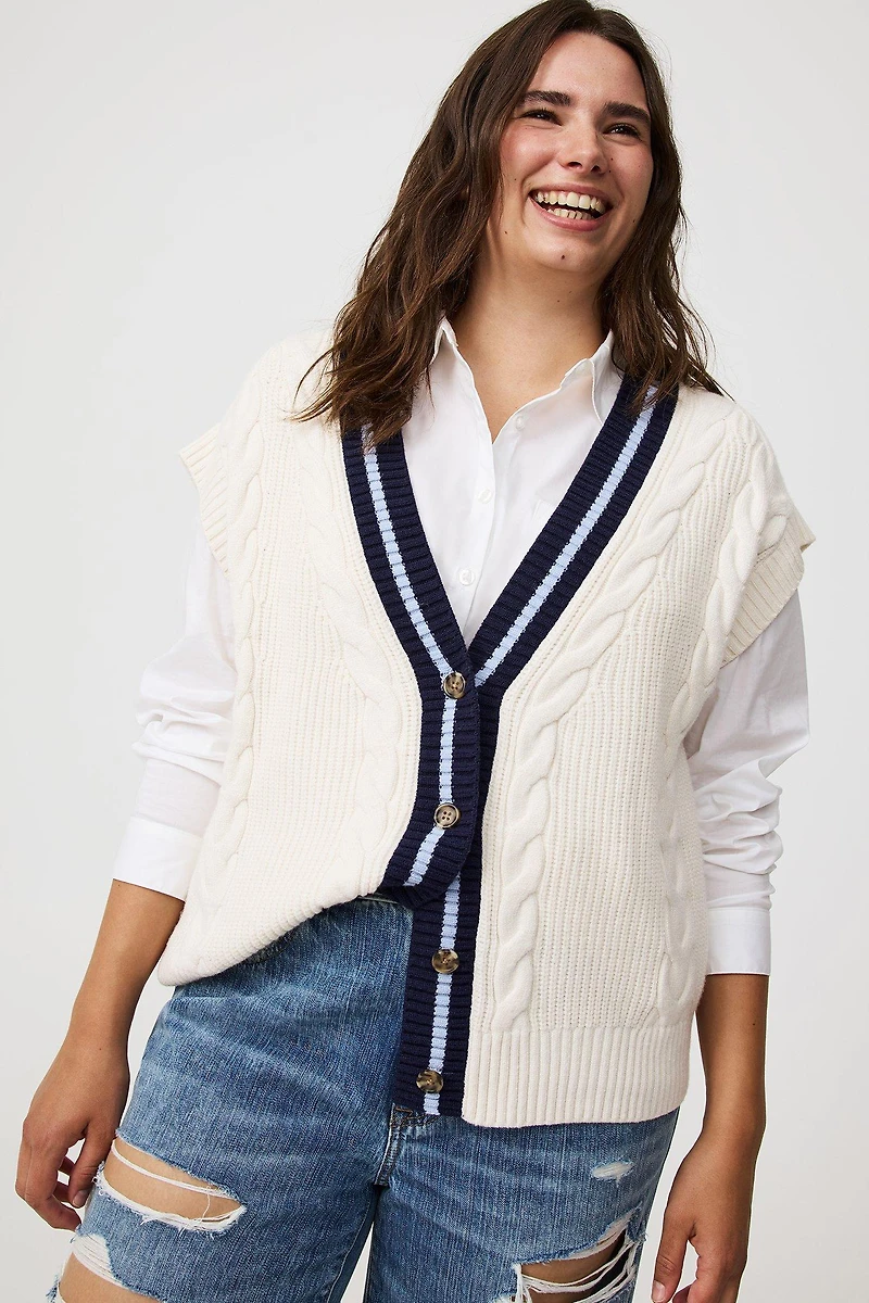 Cable Knit V-Neck Vest