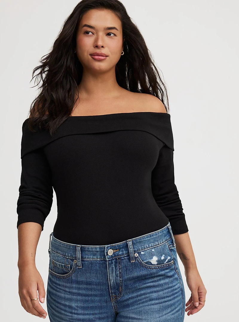 Off-Shoulder Rib Top