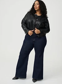 Collarless Faux Leather Jacket