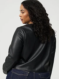 Collarless Faux Leather Jacket