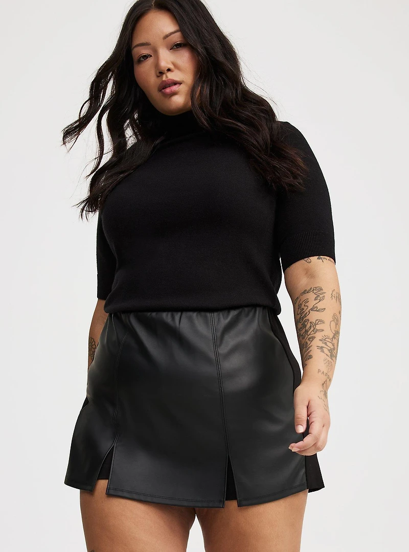 Faux Leather High-Rise Skort