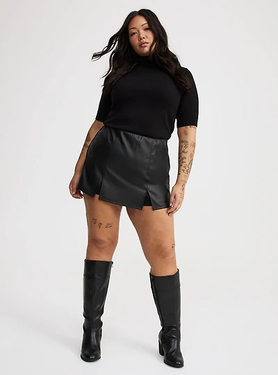 Faux Leather High-Rise Skort