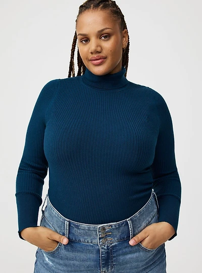Mock Neck Ribbed Sweater
