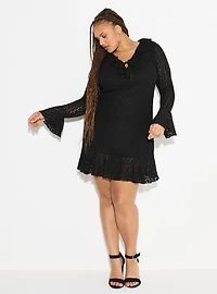 LoveSick Ruffle-Front Bell Sleeve Dress
