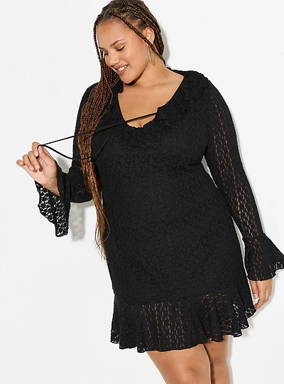 LoveSick Ruffle-Front Bell Sleeve Dress