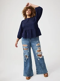 Peplum Cotton Eyelet Blouse