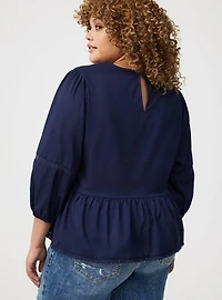 Peplum Cotton Eyelet Blouse