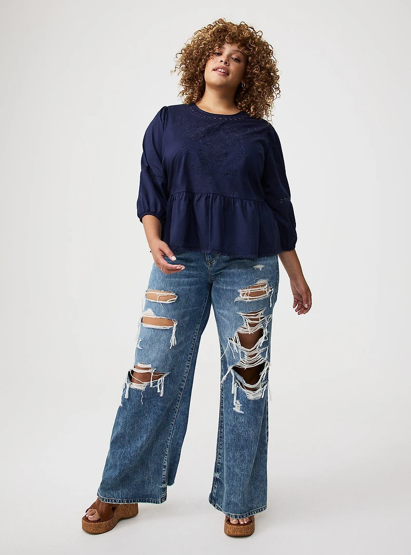Peplum Cotton Eyelet Blouse