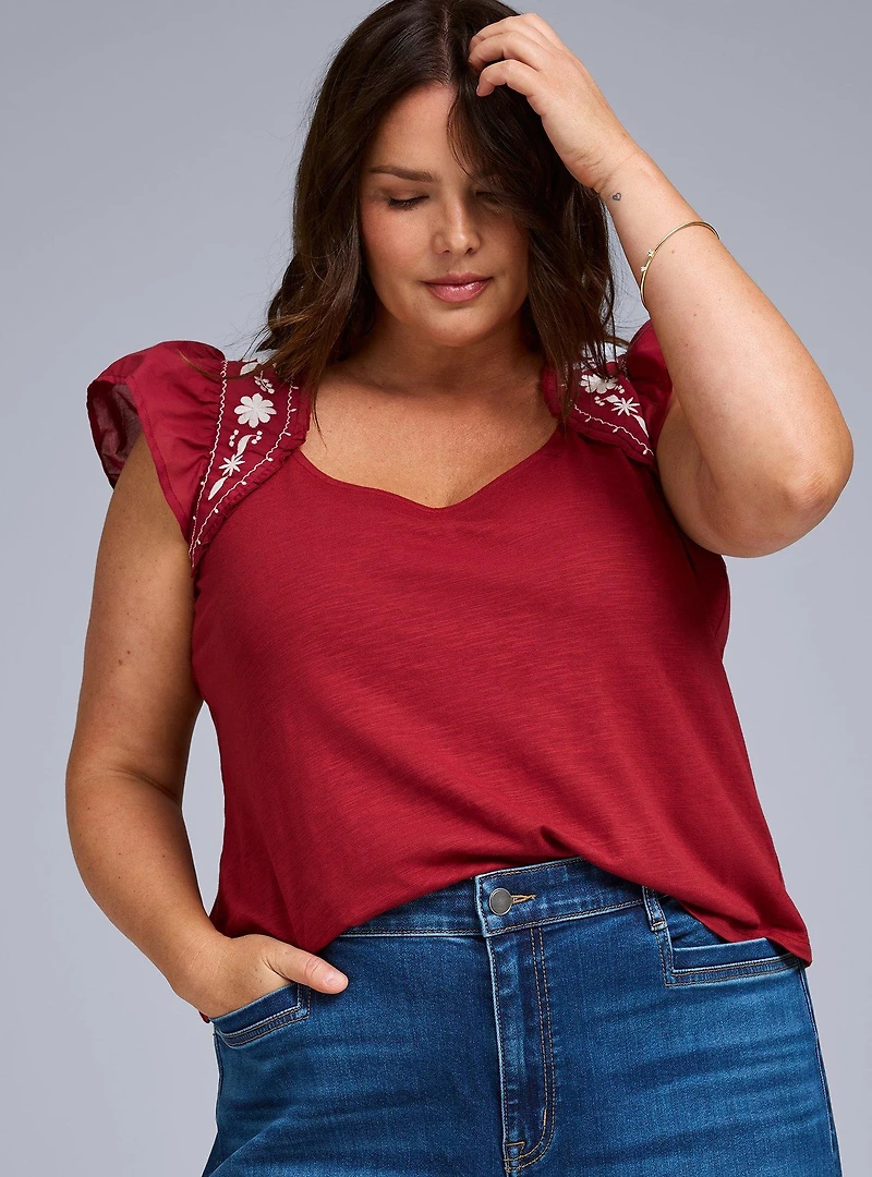 Belle Isle Flutter Embroidered Top