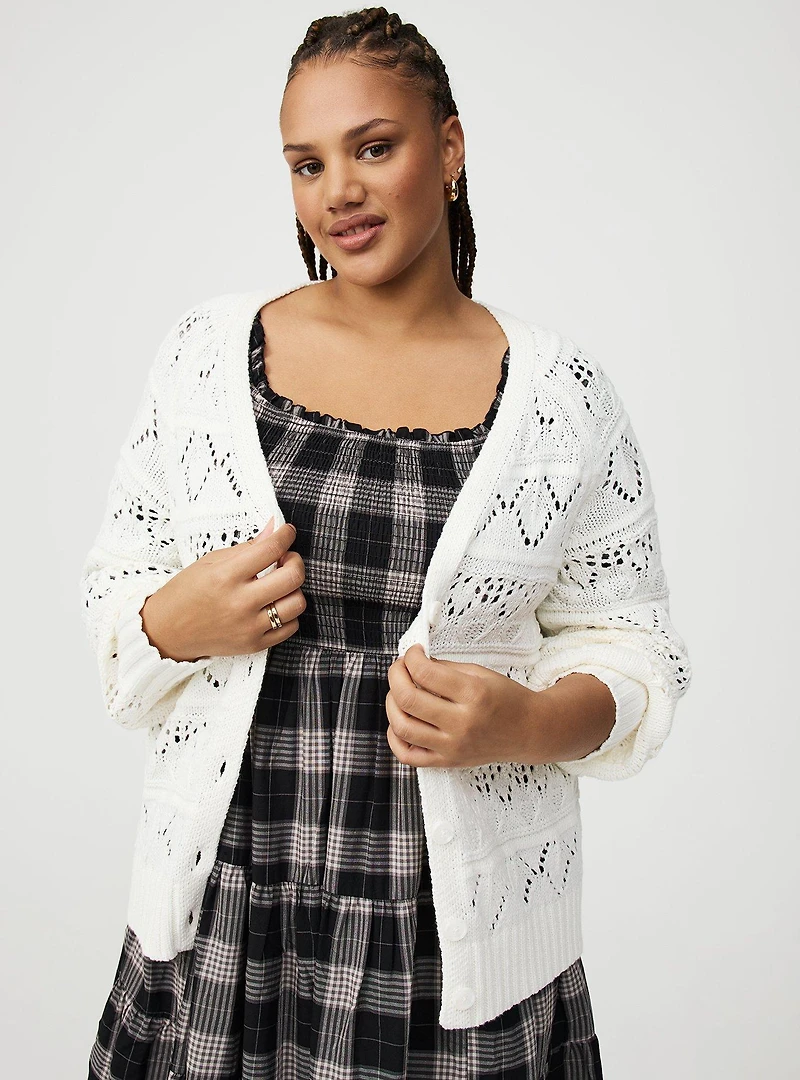 Pointelle Sleeve Cardigan