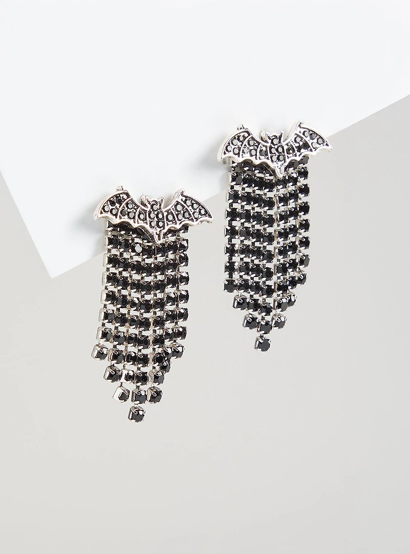 Bat Rhinestone Fringe Earring