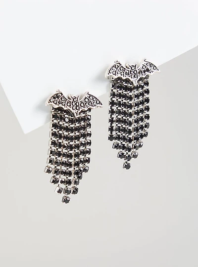 Bat Rhinestone Fringe Earring