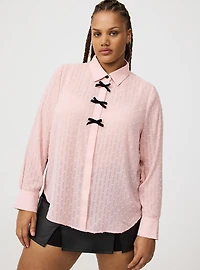 Chiffon Button-Down Shirt with Bows