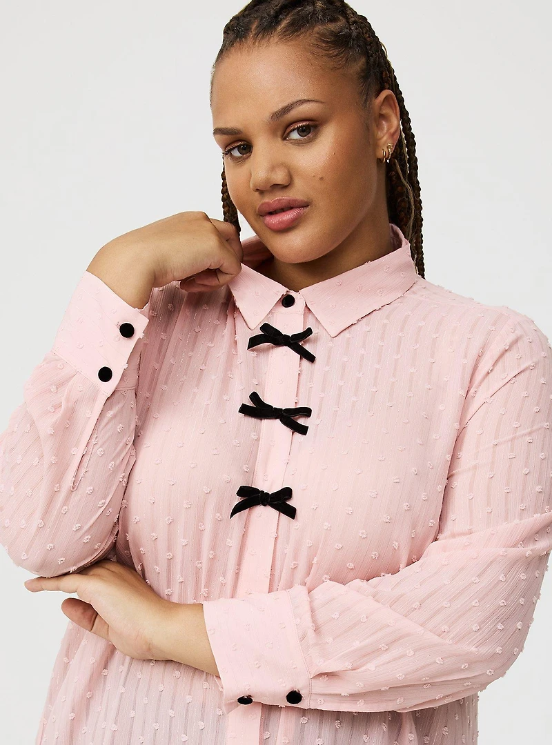 Chiffon Button-Down Shirt with Bows