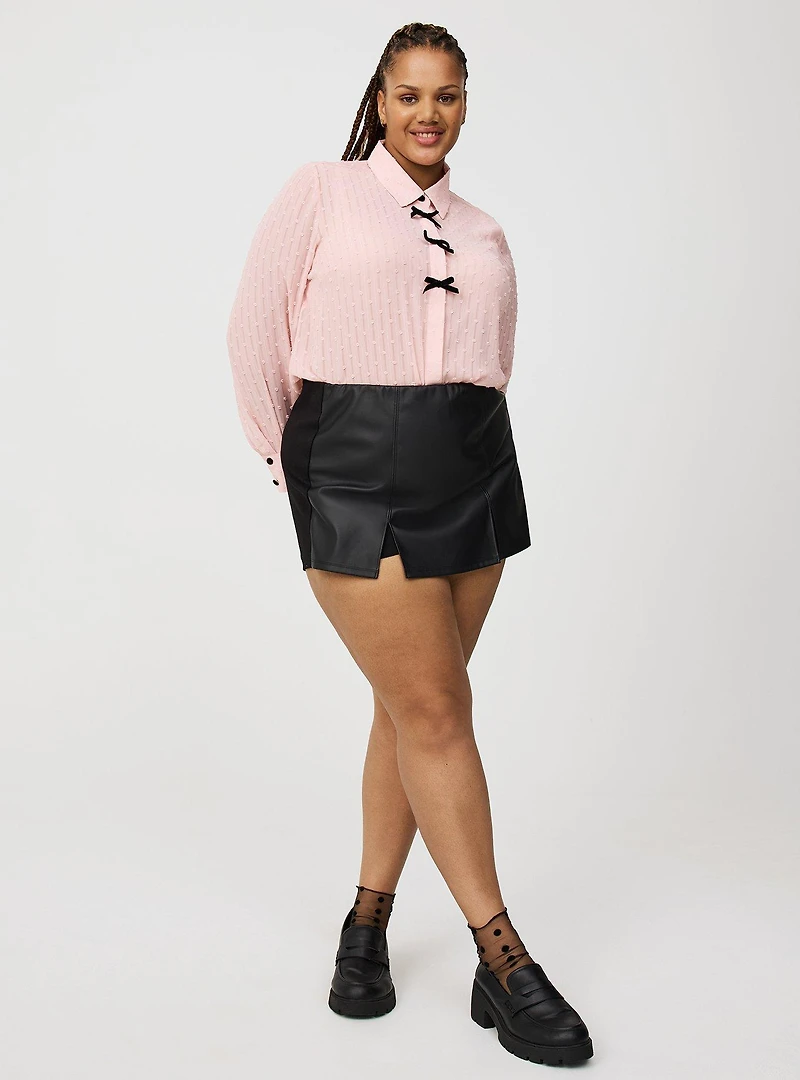 Chiffon Button-Down Shirt with Bows