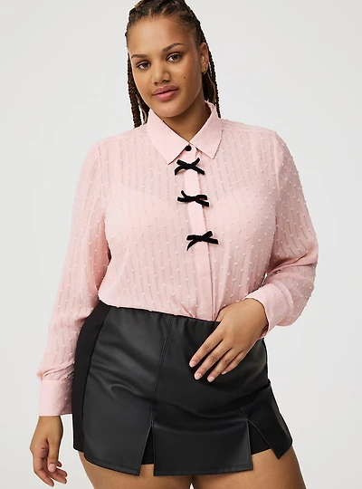 Chiffon Button-Down Shirt with Bows