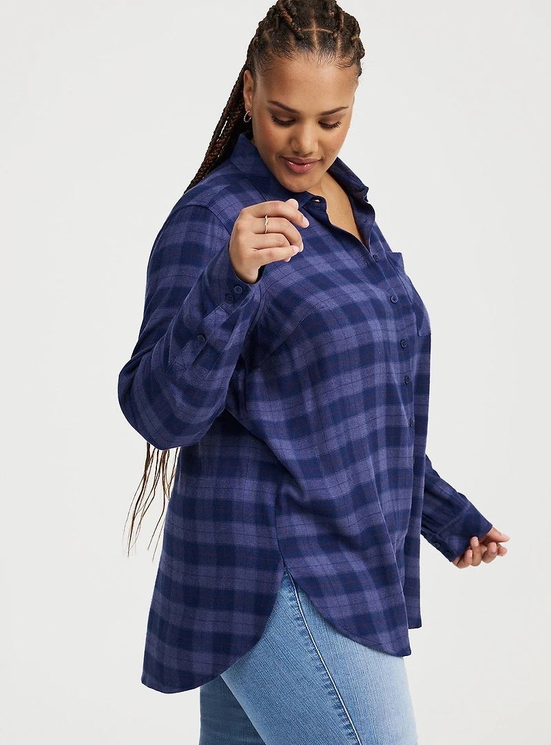 Lizzie Flannel Button-Down Tunic Shirt