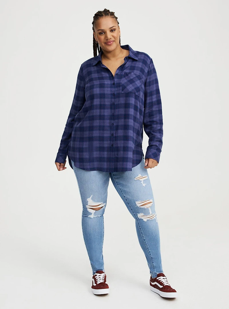 Lizzie Flannel Button-Down Tunic Shirt