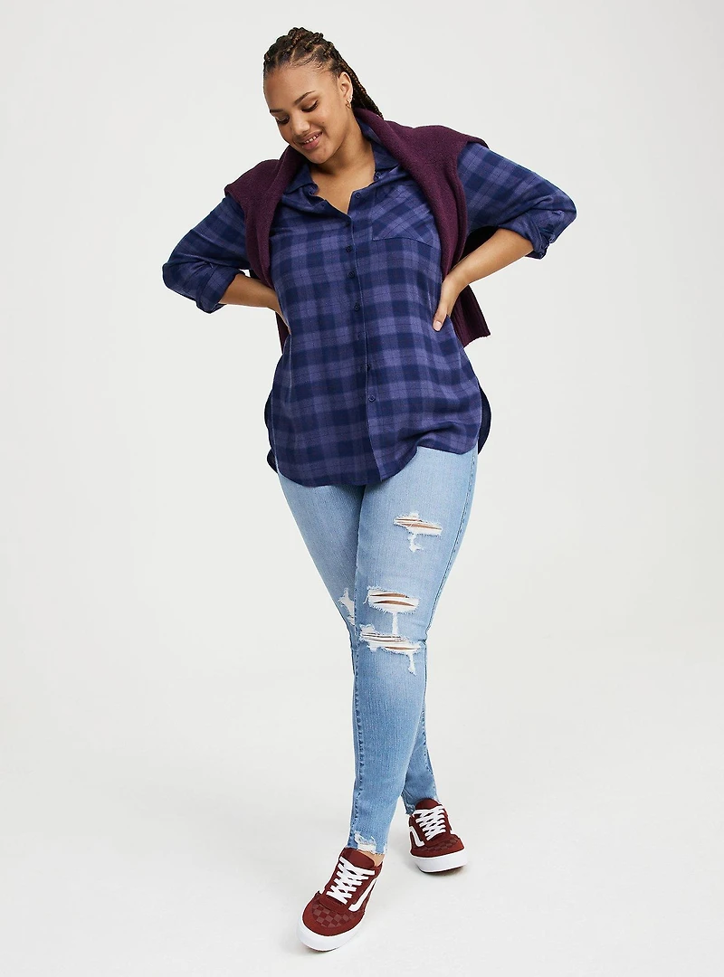 Lizzie Flannel Button-Down Tunic Shirt