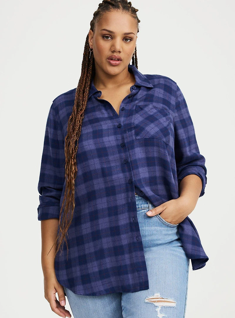 Lizzie Flannel Button-Down Tunic Shirt