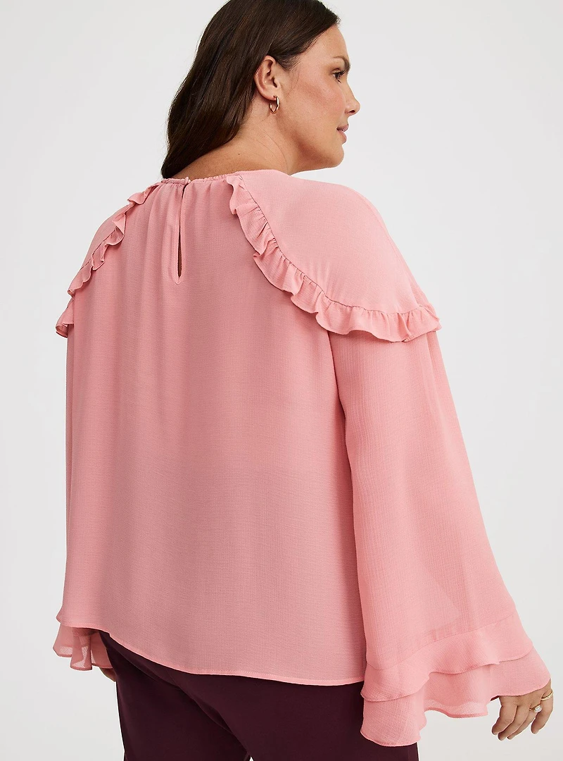 Chiffon Ruffle Sleeve Blouse