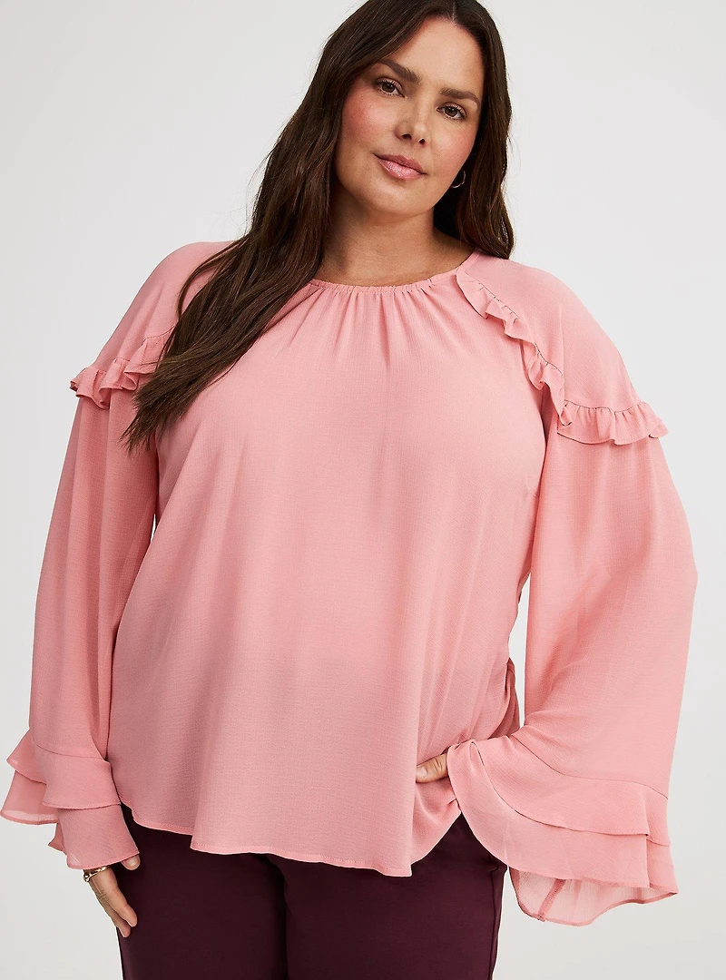 Chiffon Ruffle Sleeve Blouse