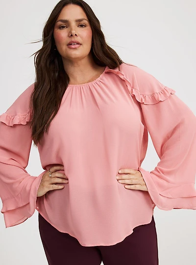 Chiffon Ruffle Sleeve Blouse
