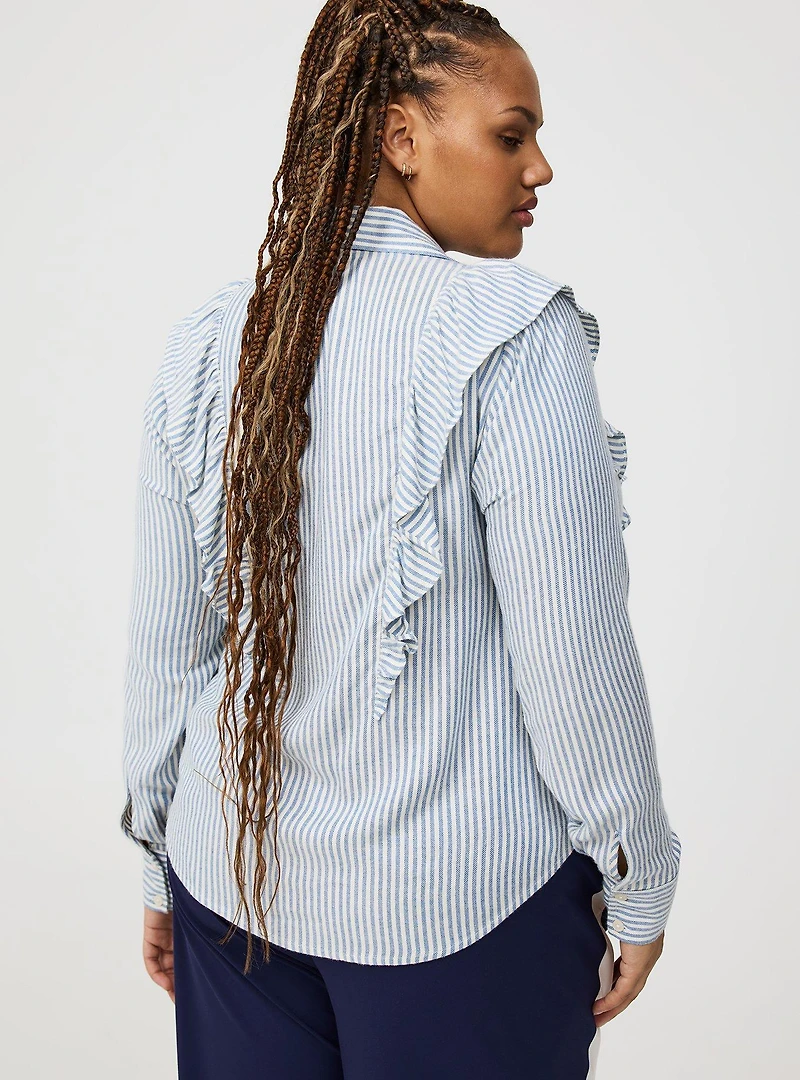 Ruffle Front Button-Up Shirt