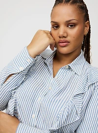 Ruffle Front Button-Up Shirt