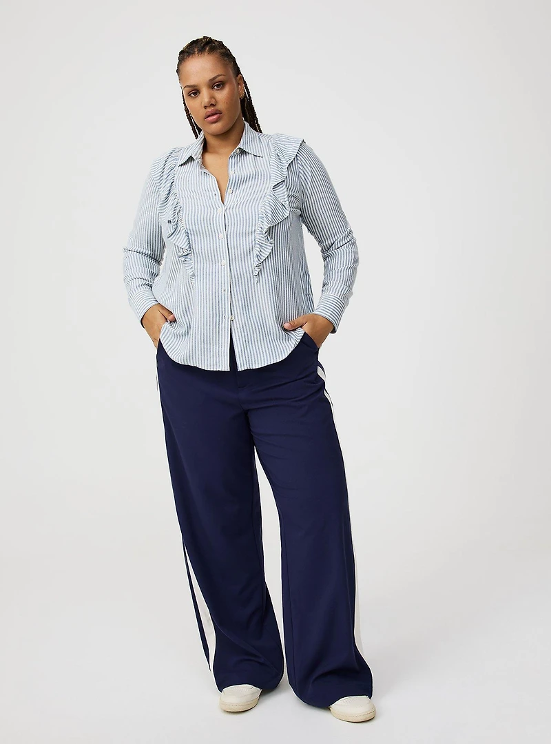 Ruffle Front Button-Up Shirt